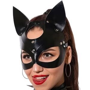 Gothic Black Cat Leather Costume Mask #9